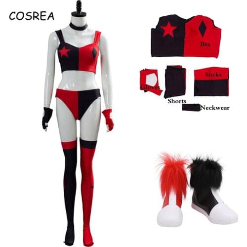 Birds of Prey Cosplay Costumes Red Suits Clown Shoes Wig Halloween Costumes for Women Girls Disfraz
