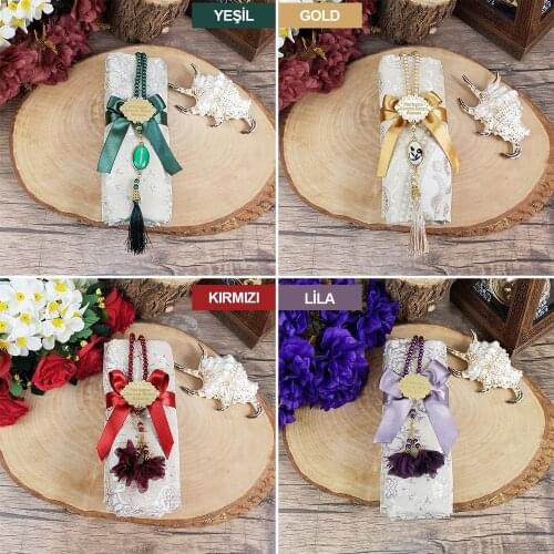 Religious Gift Muslim 2021 Silk Satin Ottoman Patterned Islamic Prayer Rug, Pearl Rosary, Plexi Ribbed Ornament Mevlid Set Praye