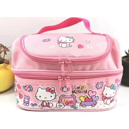 Sanrio hello kitty cartoon double-layer insulated lunch box bag student lunch bag handbag storage bag children canvas tote bag