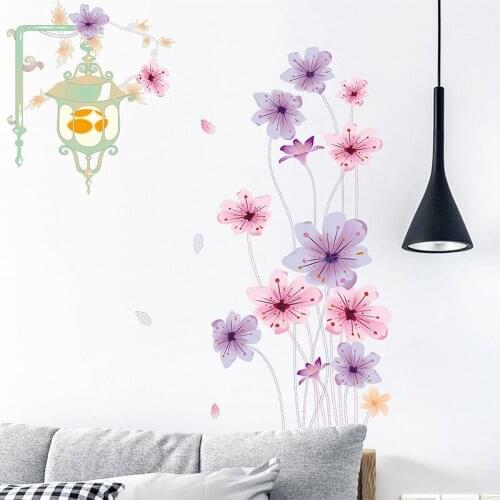 Fresh Literary Painting Flowers Street Lamp Decals Living Room Bedroom Decoration Wall Stickers Self-adhesive