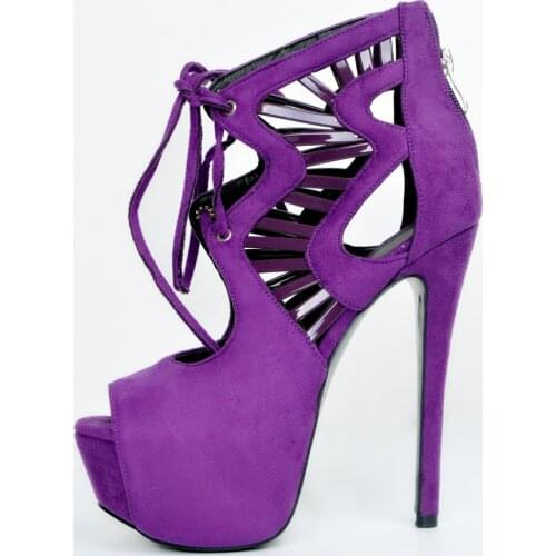 Purple High Platform Pumps For Women Peep Toe Lace-up Geometric Shoes High Heels Cut-out Back Zipper Glatiator Ankle Boots