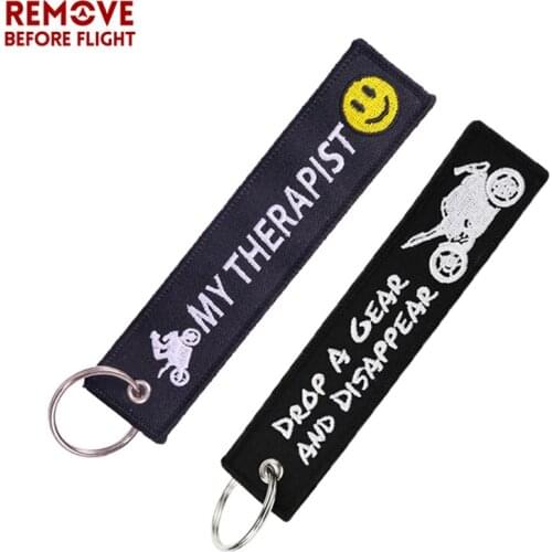 Remove Before Flight Keychain Drop A Gear And Disppear Key Ring My Therapist Key Chains Embroidery Key Tag for Motorcycle Bikers