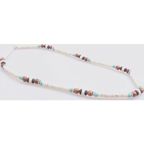 Unique 6mm Stone Bead wood Surfer Necklace Made from white, Black and Blue Beads for men tribal jewelry Dropshipping