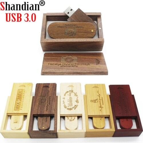SHANDIAN USB 3.0 Wooden USB+box USB Flash Drive pendrive 4GB 16GB 32GB 64GB Memory stick photography wedding gift 1PCS free logo