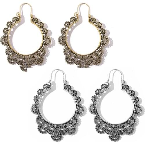 Vintage Retro Women Semicircle Hollow Out Floral Engraved Earrings Jewelry Gift Fashion Earrings Earrings For Women Girl Earring