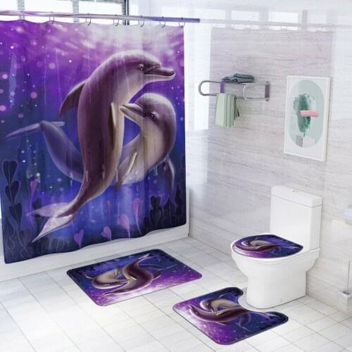 Purple dolphins waterproof household bathroom shower curtain polyester cloth covered 4 times