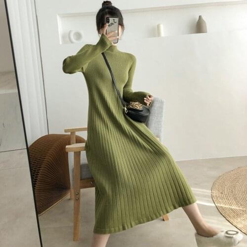 High Quality Korean Women Sweater Dress Autumn Winter Kint Pullover Woman Sweaters Long Vintage Dresses Robe Pull Femme WPY2138