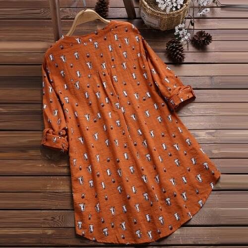 Women V-neck Buttons Shirt Long Sleeve Loose Casual Top Cartoon Cats Printing All-match Soft Comfortable Classic Girls T-Shirt