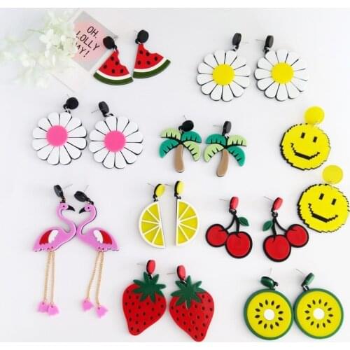 FishPeach Geometric Red Lips Flowers Fruits Exaggerated Long Acrylic Drop Earrings For Women Punk Night Club Pendientes Jewelry