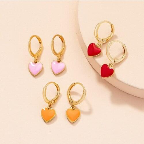 Korea&Japan Style Sweet Multicolor Drop Oil 3D Resin Small Heart Pendant Stud Earrings For Women