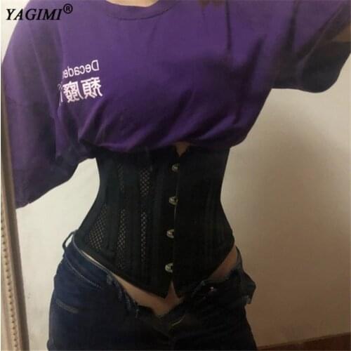 YAGIMI Women Waist Trainer Gothic Bustier Top Steampunk Corset Shapewear 24 Steel Boned Underbust Breathable Fajas Body Shaper