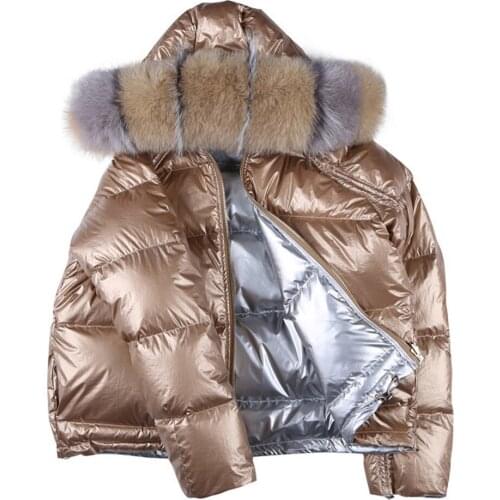 Womens Down Jacket White Duck Down Fox Fur Collar Can Be Worn On Both Sides Pure Color Warm Ladies Coat Fashion Casual Style