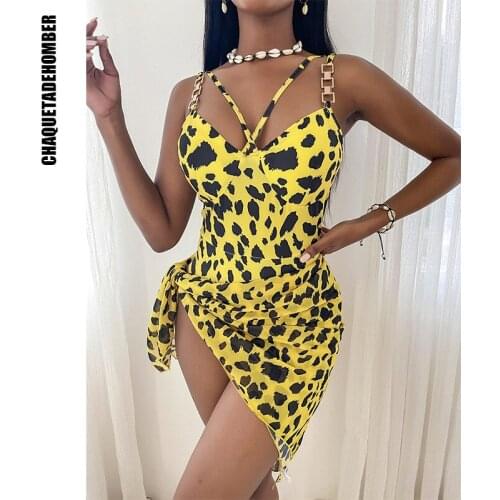 Leopard Bikini Women Sexy Print Swimwear Push Up Chain Strap Cross Beach Wear 2021 Summer Fashion Personality Female Bathing Set