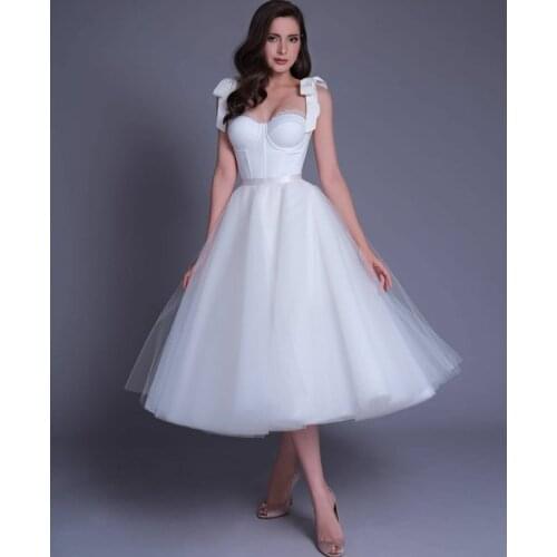 Elegant A-Line Short Tulle Wedding Dresses Sleeveless Lace Up Back White Vestidos de Novia Abendkleid Bridal Gown for Women