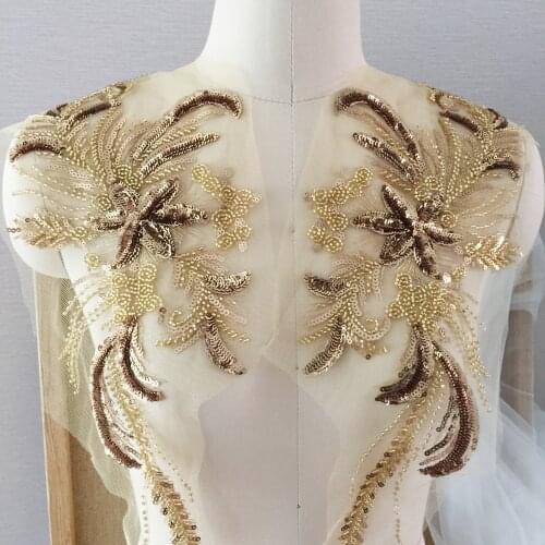 Golden exquisite 3D sequined lace flower DIY wedding dress veil applique accessories