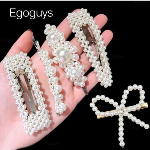 1PC Pearl Hair Clips Women Bowknot Hairpins Girls Flower Barrettes Trendy Geometric Drop Triangle Metal Headwear Styling Tools