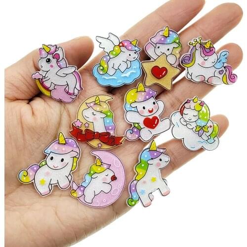 20Pcs/Lot Resin Unicorn Decoration Crafts Cabochon Flatback Scrapbooking For Embellishments Kawaii DIY Accessories