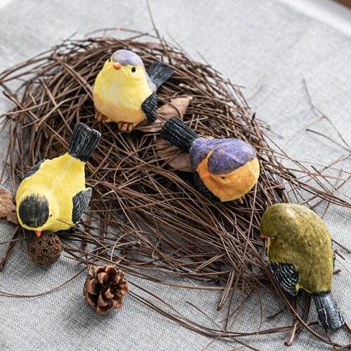 4/Set Hand Painted Cute Bird Figurine Funny Micro Landscape Resin Magpie Garden Statues Lawn Yard Home Indoor Outdoor Decor Gift