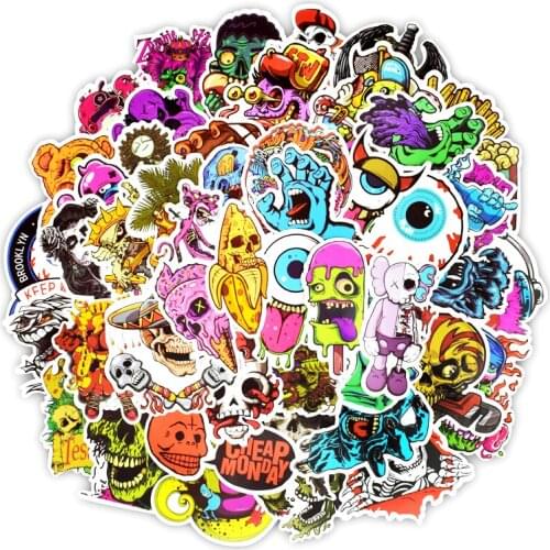 50pcs Terror Series Sticker Graffiti Skeleton Dark Funny Stickers for DIY Sticker on Travel case Laptop Skateboard Guitar Fridge