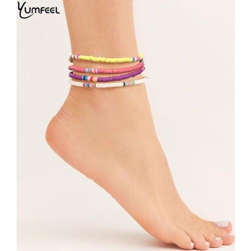 Yumfeel Brand New Handmade Polymer Clay Anklet Chains Female Simple Anklets Women Fashion Summer Beach Foot Jewelry