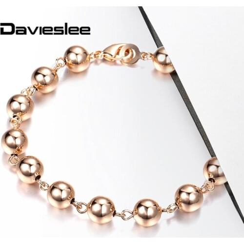 Davieslee 585 Rose Gold Bead Chain Bracelet for Women Girls Wristband Lobster Clasp Wedding Jewelry Gifts 6/8/10 mm LCBM02