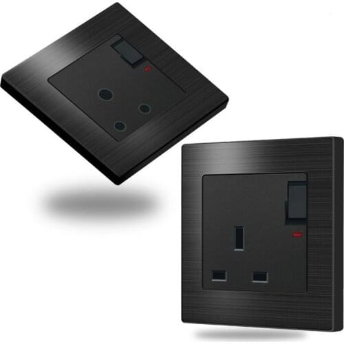 British India standard Socket Aluminum wire drawing Panel socket Type 86 switch Socket 16A 3 round holes square holes