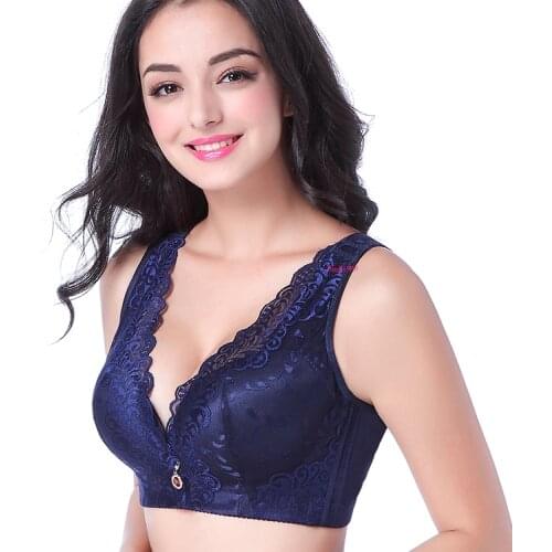 Plus Size Bra Cotton Full Cup Women Sexy Lace Push Up Bras New One Piece Side Gathering D Cup 100C 100D 100E Black Red Pink Bras