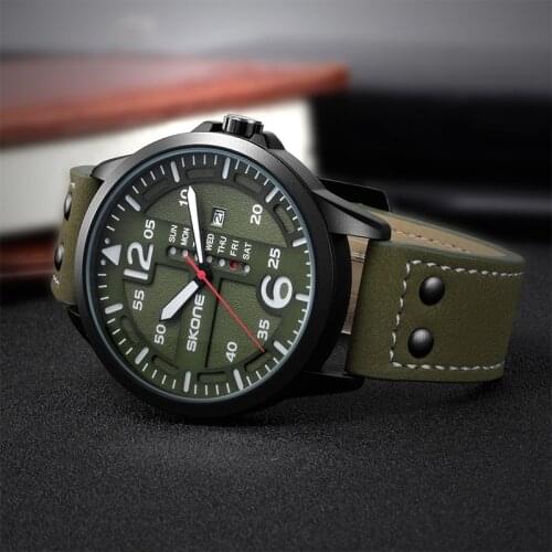 UTHAI BK49 Mens Personalized Double Calendar Big Dial Belt Waterproof Quartz Military Watch