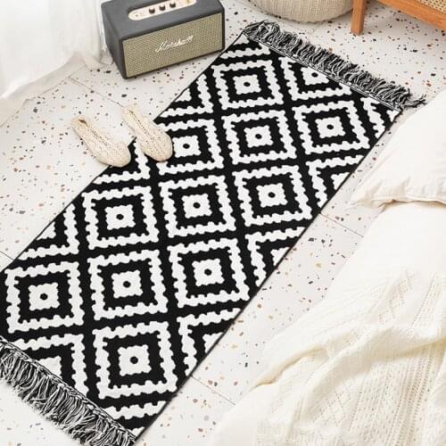 Black White Rugs And Carpets For Home Living Room Cotton Soft Tassel Weave Area Rug Mats Bedroom Study Room Floor Decorations