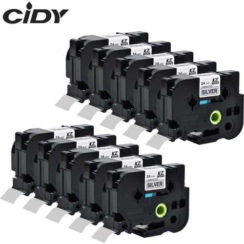 CIDY 10PCS compatible TZe951 Tz 951 Tz951 tze 951 24mm Black on Silver label tape for brother printer