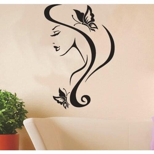 Sexy Beauty head portrait Wall Sticker Butterflies for home decoration Living room bedroom Mural Decals wallpaper PVC5022