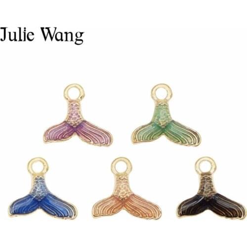 Julie Wang 10PCS Enamel Mermaid Whale Tail Charms Multi-color Gold Tone Bracelet Necklace Alloy Jewelry Making Accessory