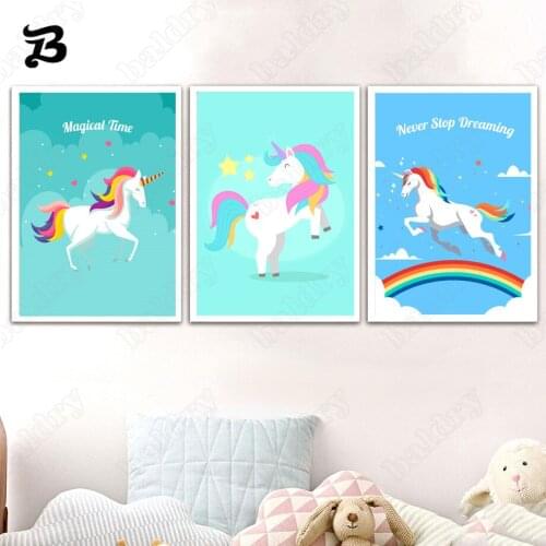 Canvas Painting Animals Rainbow Unicorn Cartoon Posters and Prints Wall Art Pictures for Kids Baby Boy Girl Room Home Wall Decor