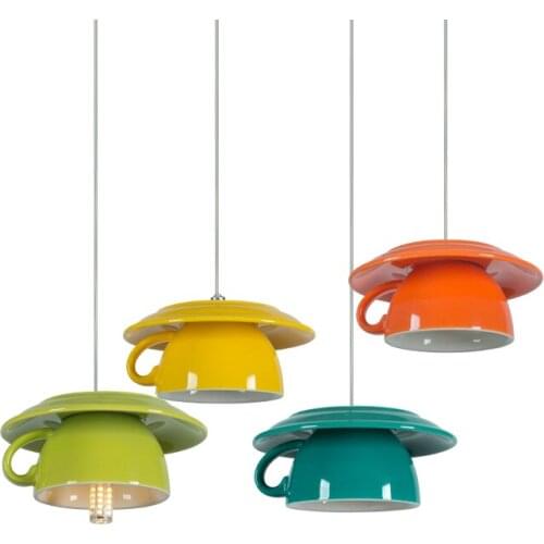 Ceramic Cups Pendant Lights Modern Bar Cafe Hanging Lamp Dining Room Light Fixtures Kitchen Led Stair Home Suspension Luminaire