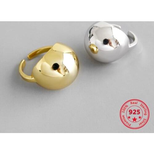 Korean Pure S925 Sterling Silver Fine Rings Fashion Simple Opening Adjustable Round Rings Personality Retro Women Jewelry