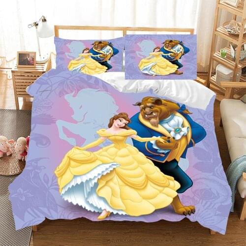 Disney Beauty and Beast Pattern Bedding Set Childrens Bedroom Decor Comfortable Duvet Quilt Cover Pillowcase Home Textile