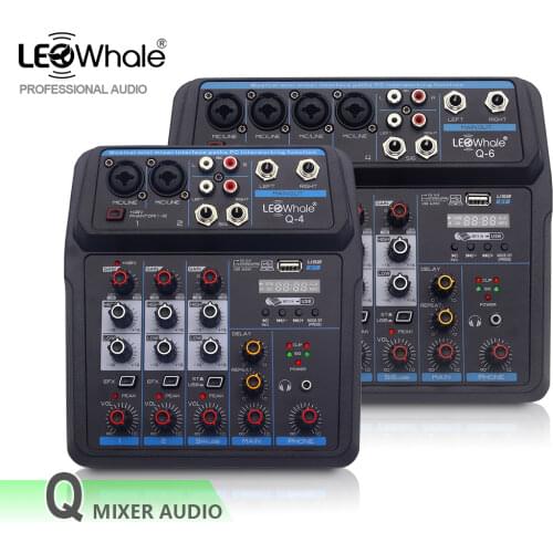 LEOwhale Sound DJ Mixer Audio Mixing Console With Bluetooth, USB, 48V Phantom Power in ear monitor for PC Record Guitarsing