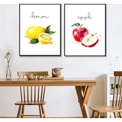 Apple Lemon Pear Fruit Kitchen Wall Art Canvas Painting Nordic Posters And Prints Cartoon Wall Pictures For Living Room Decor