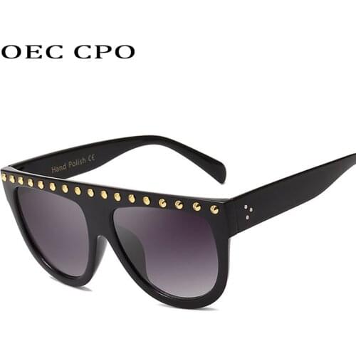 OEC CPO Fashion Rivet Decoration Square Sunglasses Women Oversize Flat top Gradient Female Sun Glasses Goggle Shades O265