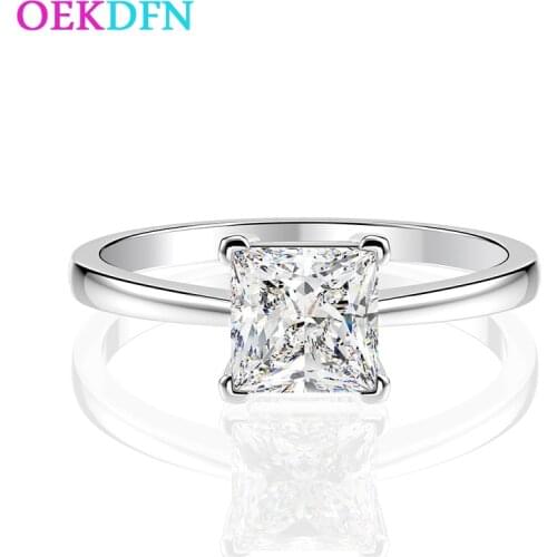 OEKDFN 100% 925 Sterling Silver Rings For Women 6*6mm High Carbon Diamond Wedding Jewelry Trendy Princess Anniversary Ring Gift
