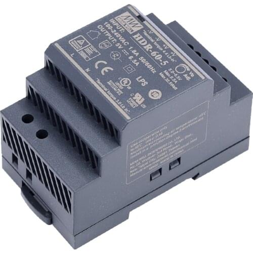 Original Mean Well HDR-60-5 DC 5V 6.5A 32.5W meanwell Ultra Slim Step Shape DIN Rail Power Supply