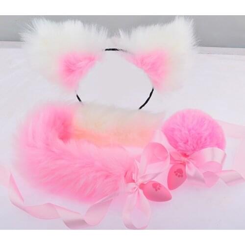 Sexy Cute Soft Cat Ears Headbands 40cm Fox Tail Bow Metal Butt Anal Plug Erotic Cosplay Accessories Adult Sex Toys for Couples 5