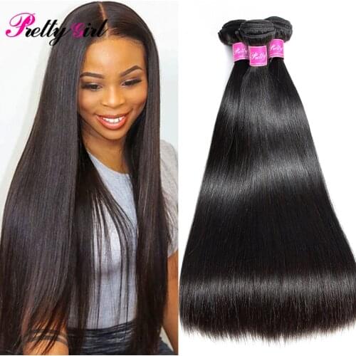 Pretty Girl Straight Hair Bundles Brazilian Weave Bundles 1/3/4 PCS Human Hair Bundles Natural Black 8-26" Remy Hair Extensions