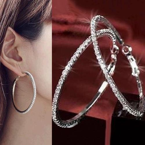 1 Pair Women Hoop Earrings Fashion Punk Luxury Shiny Rhinestone Ear Hoop Dangle Earrings pendientes серьги женские