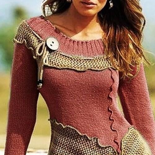 Autumn Winter Women Vintage Sweaters Fashion Round Collar Long Sleeve Asymmetrical Sweaters Plus Size S-Xxl Tops New