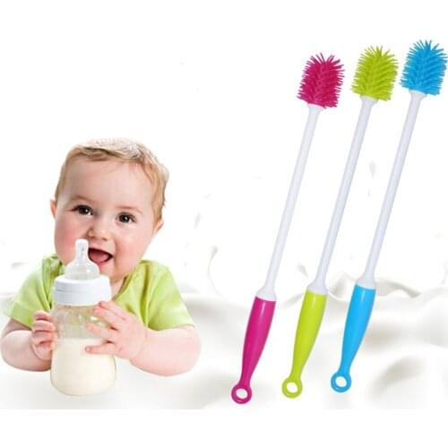 Bottle Brush Food-grade Silicone Cup Cleaning Tools for Washing Milk Bottle Narrow Neck Vase Brush with Long-Non-Grip Handle