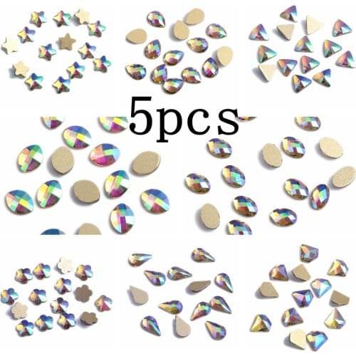 Nail Rhinestones 5pcs Green Rainbow Glass Rhinestone For Nail Art Decorations Flatback Nail Stickers DIY Craft Art Charm Stones