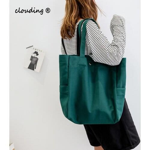 Candy Color Womens Shoulder Bag Simple Large Capacity Canvas Bag Shopping Tote Japanese Fashion Sweet Handbag for Ladies