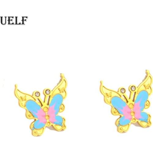Uelf Butterfly Earrings Colorful Enamel Ear Studs Women Fashion Ear Stainless Steel Jewelry Gift for Women Birthday Party Gift