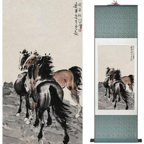 Top quality Chinese Horse silk painting Horse art painting Silk scroll art painting eight horse painting20190905055